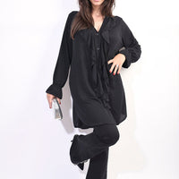Oversized Satin Ruffle Shirt Dress