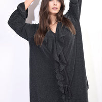Oversized Satin Ruffle Shirt Dress
