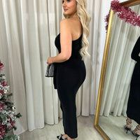One Shoulder Wrap Front Glitter Midi Dress