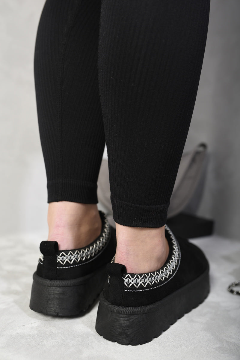Platform Slip-On Shoes in Cream with Geometric Trim