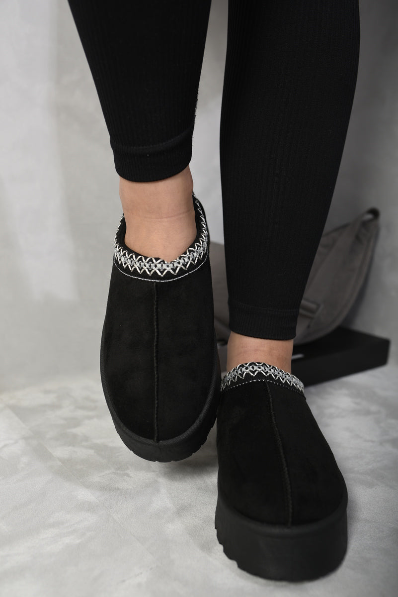 Platform Slip-On Shoes in Cream with Geometric Trim