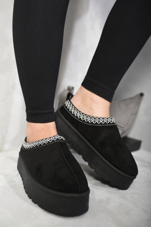 Platform Slip-On Shoes in Cream with Geometric Trim