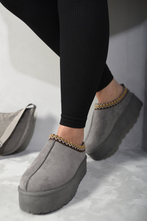 Platform Slip-On Shoes in Cream with Geometric Trim