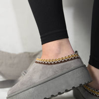 Platform Slip-On Shoes in Cream with Geometric Trim