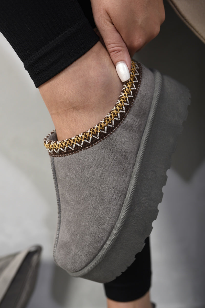 Platform Slip-On Shoes in Cream with Geometric Trim