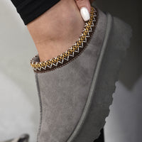 Platform Slip-On Shoes in Cream with Geometric Trim