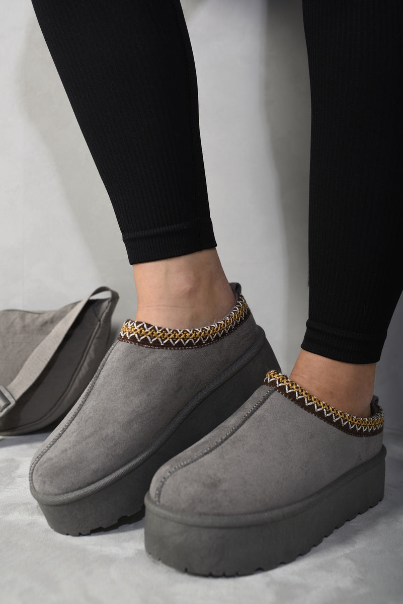 Platform Slip-On Shoes in Cream with Geometric Trim