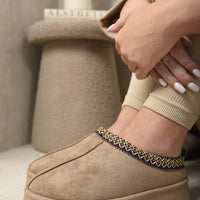 Platform Slip-On Shoes in Cream with Geometric Trim