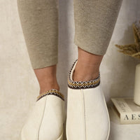Platform Slip-On Shoes in Cream with Geometric Trim