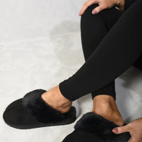 Fuzzy Faux Fur Lined Slip-On Slippers