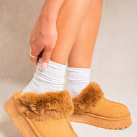 Faux Fur Trim Whisp Chunky Platform Slippers
