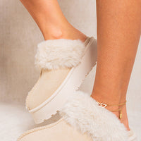 Faux Fur Trim Whisp Chunky Platform Slippers