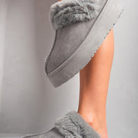 Faux Fur Trim Whisp Chunky Platform Slippers