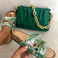 Rhinestone Double Buckle Adjustable Slip On Slides Sandals