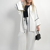 Contrast Trim Oversized Cardigan & Wide Leg Co-ord Set