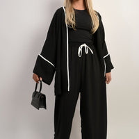 Contrast Trim Oversized Cardigan & Wide Leg Co-ord Set