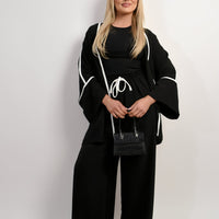 Contrast Trim Oversized Cardigan & Wide Leg Co-ord Set
