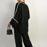 Contrast Trim Oversized Cardigan & Wide Leg Co-ord Set