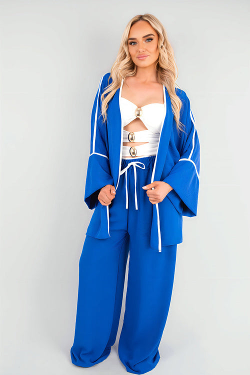 Contrast Trim Oversized Cardigan & Wide Leg Co-ord Set