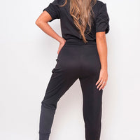 Co-ord Set in Khaki with Ruched Sleeve Top and Joggers