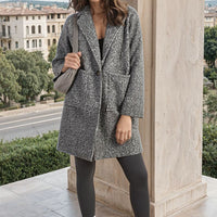 Textured button-front jacket with flap pockets, long sleeves, heather grey