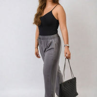 Drawstring high-waist trousers with side pockets, medium gray