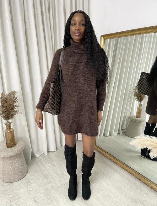 Chunky Roll Neck Knitted Jumper Dress