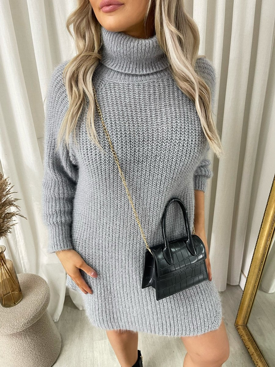 Chunky Roll Neck Knitted Jumper Dress