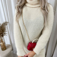 Chunky Roll Neck Knitted Jumper Dress