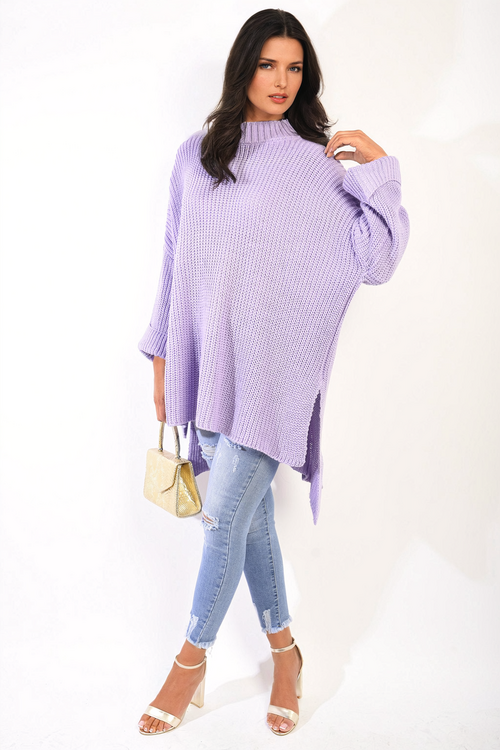 Oversized Jumper in Orange with High Neck and Side Splits