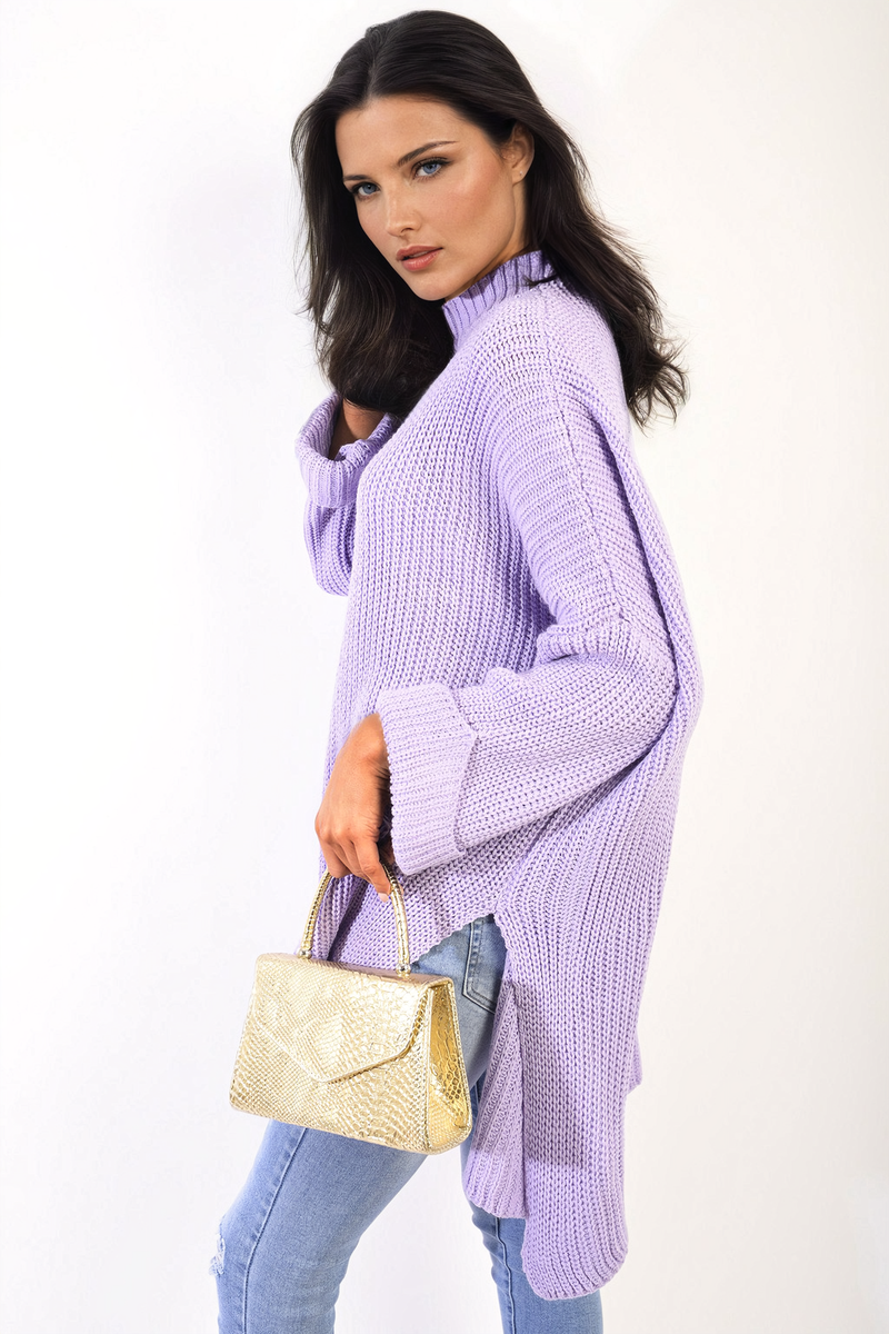 Oversized Jumper in Orange with High Neck and Side Splits