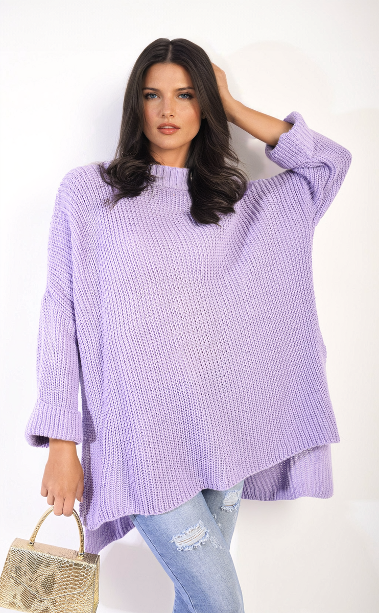 Oversized Jumper in Orange with High Neck and Side Splits