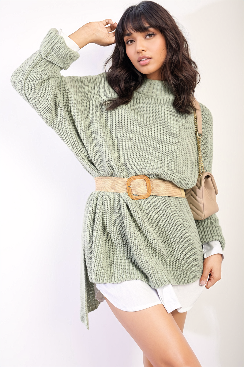 Oversized Jumper in Orange with High Neck and Side Splits