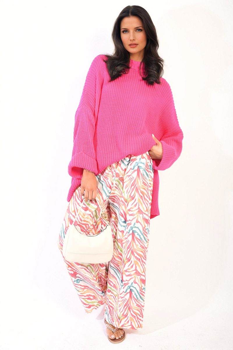 Oversized Jumper in Orange with High Neck and Side Splits