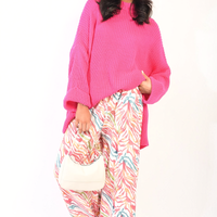 Oversized Jumper in Orange with High Neck and Side Splits