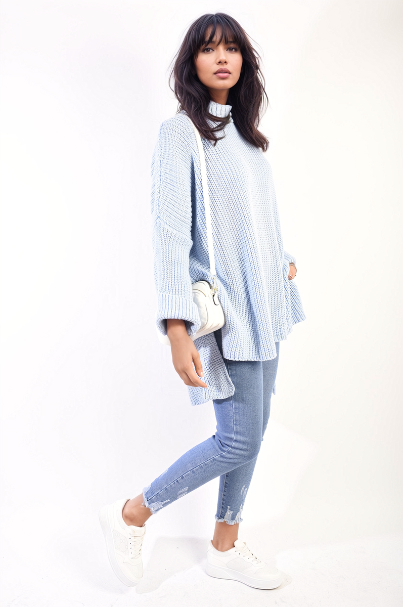 Oversized Jumper in Orange with High Neck and Side Splits
