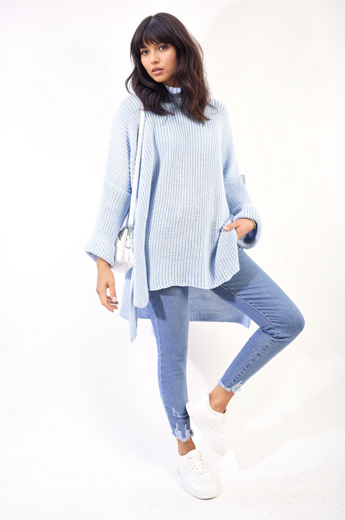 Oversized Jumper in Orange with High Neck and Side Splits