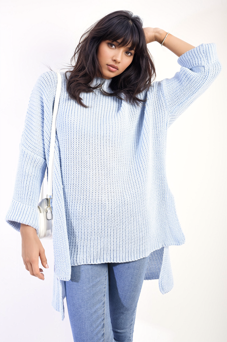 Oversized Jumper in Orange with High Neck and Side Splits