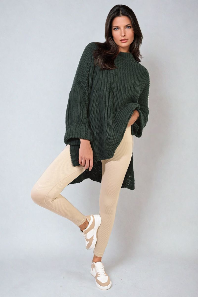 Oversized Jumper in Orange with High Neck and Side Splits