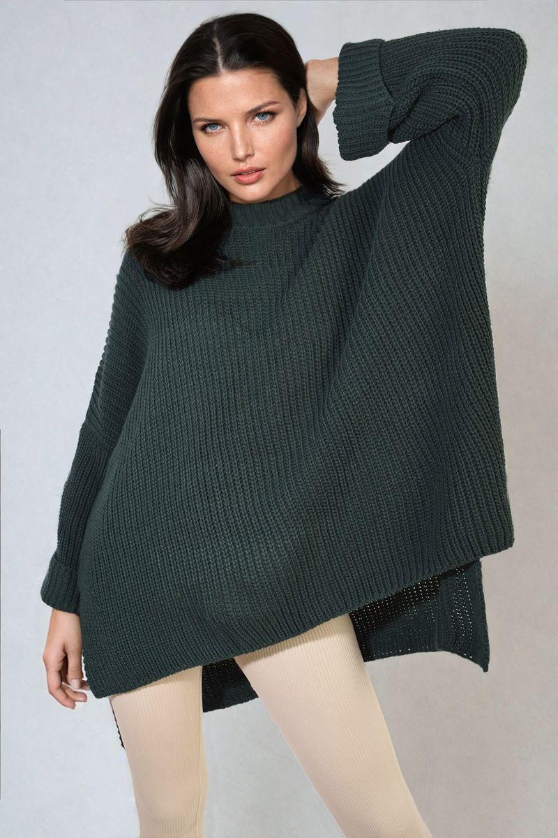 Oversized Jumper in Orange with High Neck and Side Splits