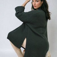Oversized Jumper in Orange with High Neck and Side Splits