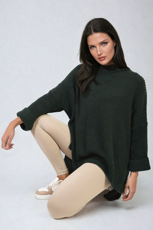 Oversized Jumper in Orange with High Neck and Side Splits