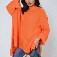 Oversized Jumper in Orange with High Neck and Side Splits