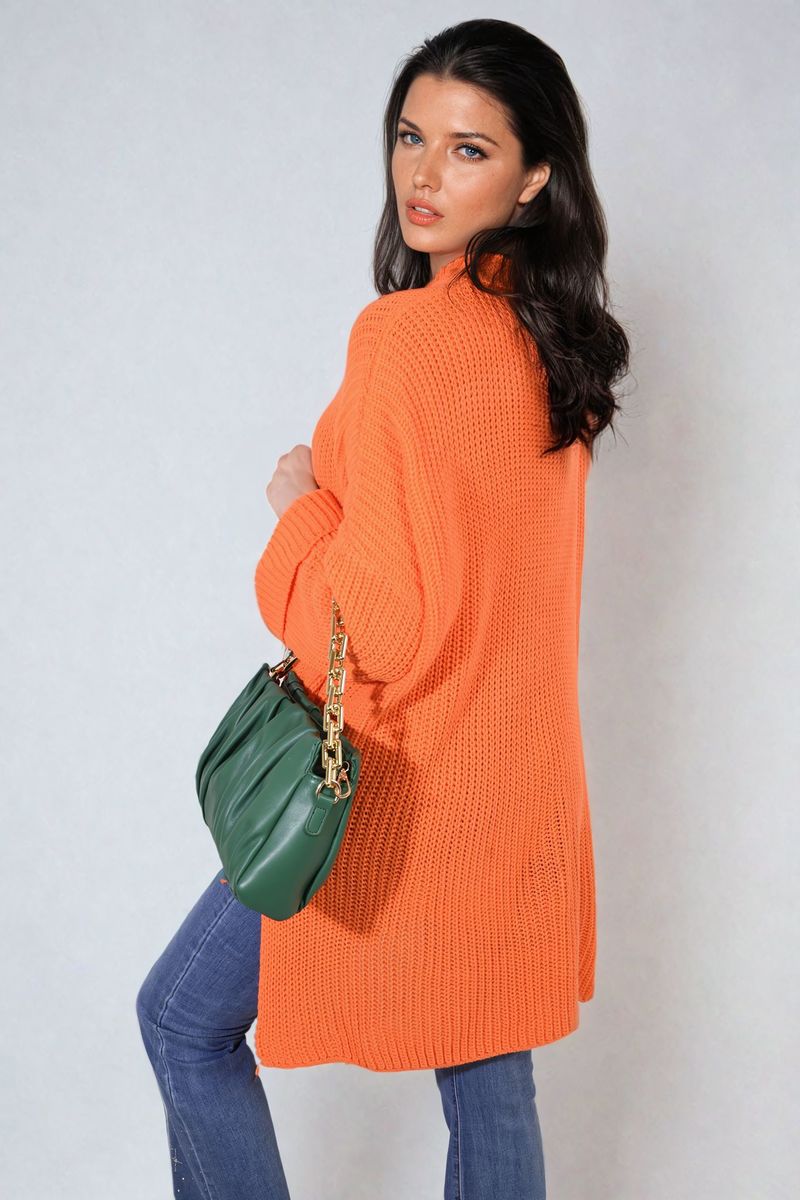 Oversized Jumper in Orange with High Neck and Side Splits
