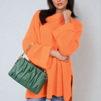 Oversized Jumper in Orange with High Neck and Side Splits
