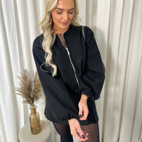Cropped Bomber Jacket in Wine with Balloon Sleeves