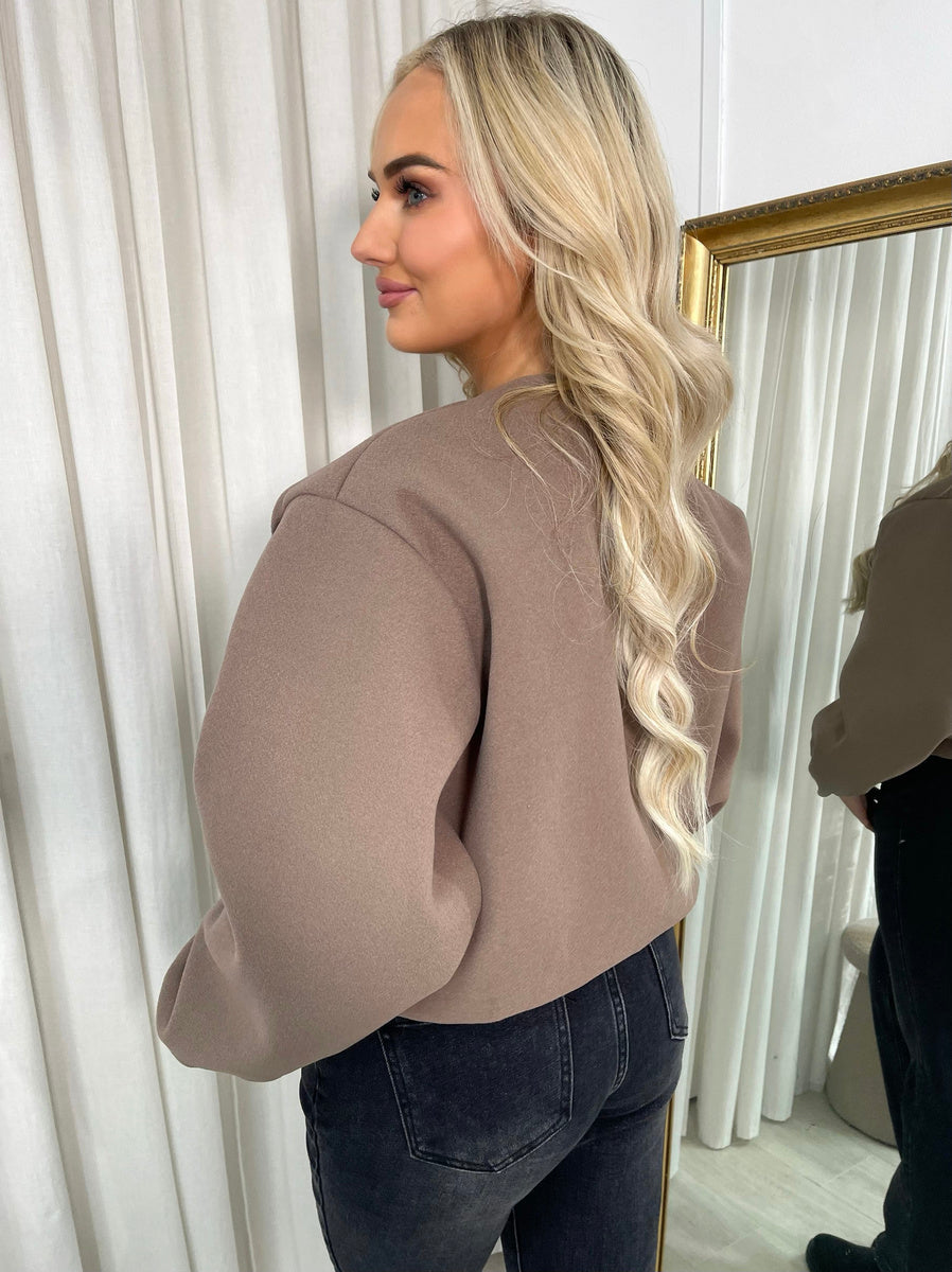 Cropped Bomber Jacket in Wine with Balloon Sleeves