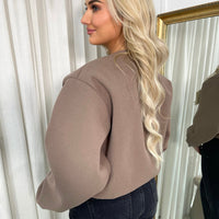 Cropped Bomber Jacket in Wine with Balloon Sleeves