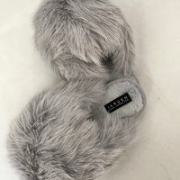 Light gray faux fur winter sandals, slip-on slides with soft toe shape
