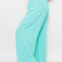Mint wide-leg trousers with gathered drawstring waist, side view